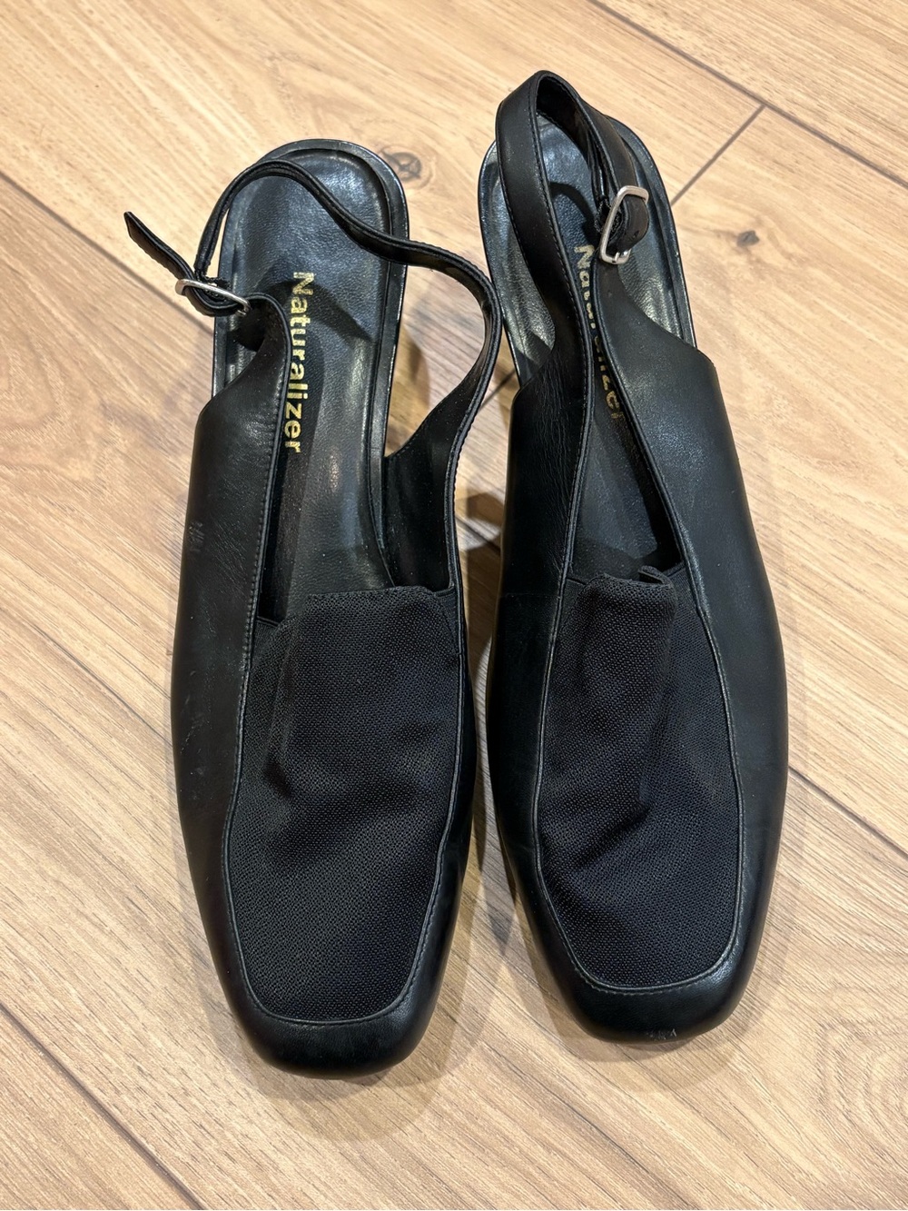 Naturalizer Black Leather and Mesh Slingback Mules